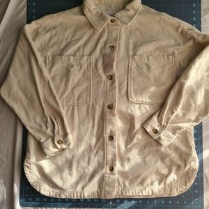 Beige Corduroy Button-Up Shirt Shacket Celebrity Pink Medium